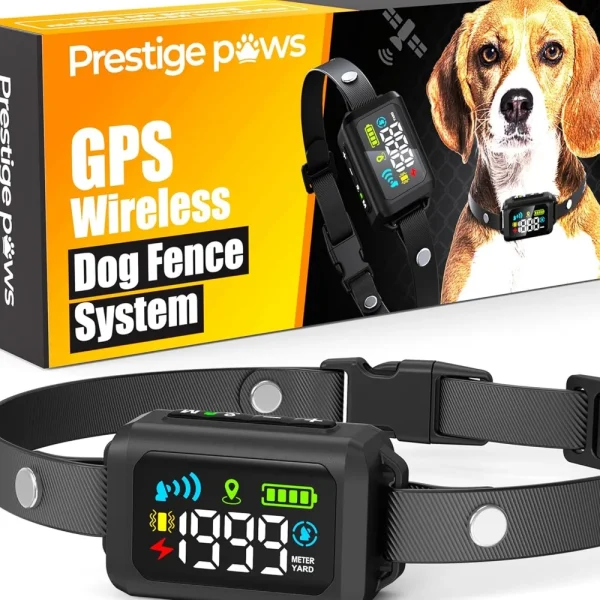 GPS Wireless Dog Fence - No Monthly Fee, Waterproof Pet Containment System with Smart Shock Collar - Safe GPS Tracker for Dogs -